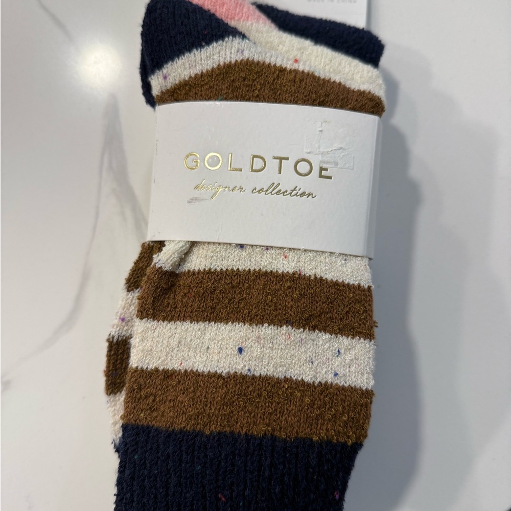 Gold Toe Brown and White Striped Hosiery Socks